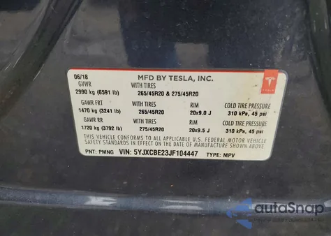 2018 Tesla Model X from USA, damaged, VIN 5YJXCBE23JF104447